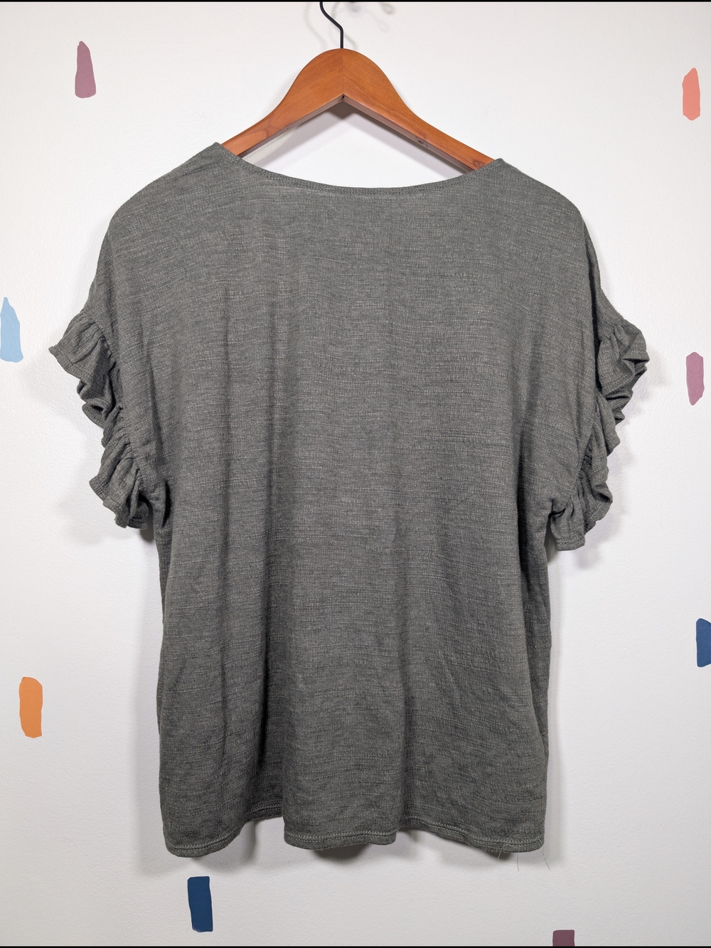Max Studio Olive Green Ruffle Short Sleeve Top - Picture 6 of 6